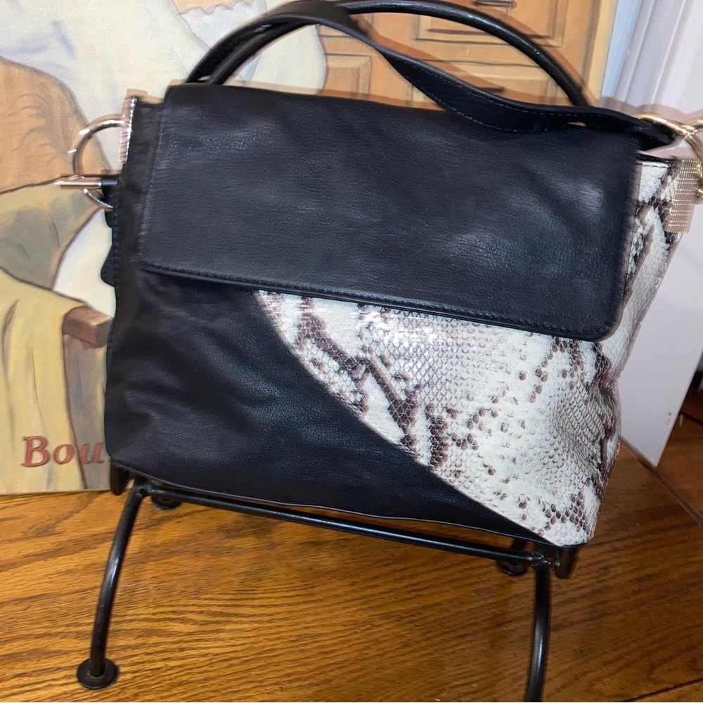 Leather + Snakeskin Shoulder Bag -Black NWOT - Picture 2 of 11